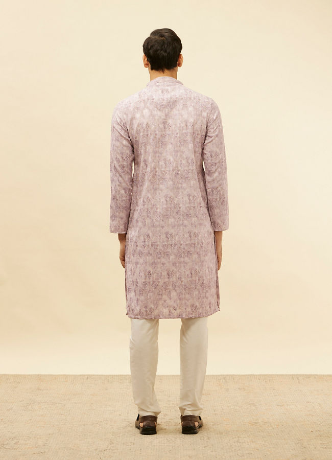 Manyavar Men Lavender Rose Pink Jaal and Floral Print Kurta Set