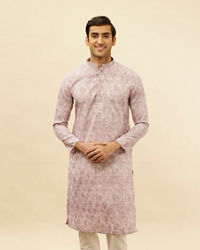 Manyavar Men Lavender Rose Pink Jaal and Floral Print Kurta Set