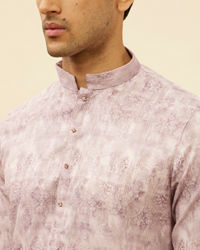 Manyavar Men Lavender Rose Pink Jaal and Floral Print Kurta Set