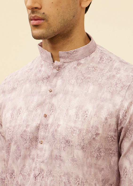 Manyavar Men Lavender Rose Pink Jaal and Floral Print Kurta Set