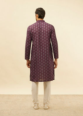 Manyavar Men Mauve Wine Kaleidoscopic Printed Kurta Set image number 5