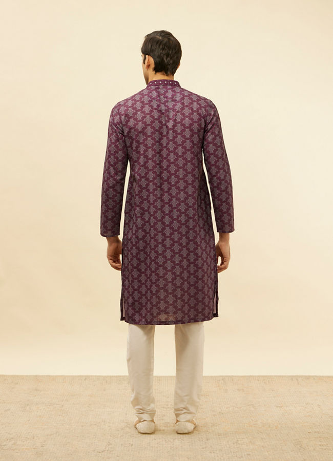 Manyavar Men Mauve Wine Kaleidoscopic Printed Kurta Set