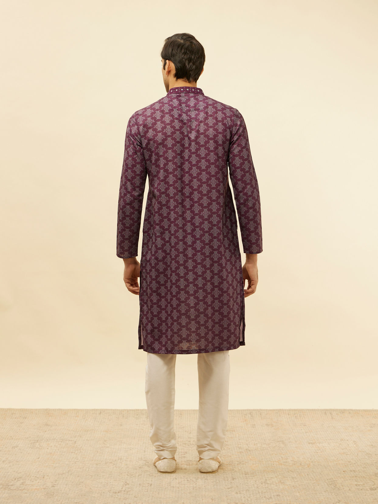 Manyavar Men Mauve Wine Kaleidoscopic Printed Kurta Set