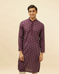 Manyavar Men Mauve Wine Kaleidoscopic Printed Kurta Set
