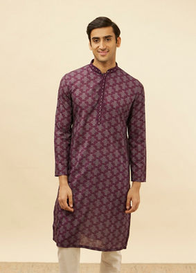 Manyavar Men Mauve Wine Kaleidoscopic Printed Kurta Set image number 0