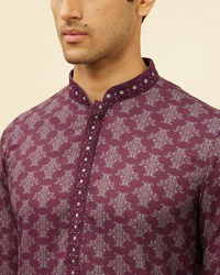 Manyavar Men Mauve Wine Kaleidoscopic Printed Kurta Set