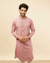 Manyavar Men Rose Pink Self Patterned Kurta Set