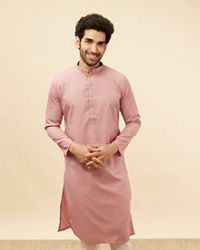 Manyavar Men Rose Pink Self Patterned Kurta Set