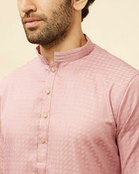Manyavar Men Rose Pink Self Patterned Kurta Set