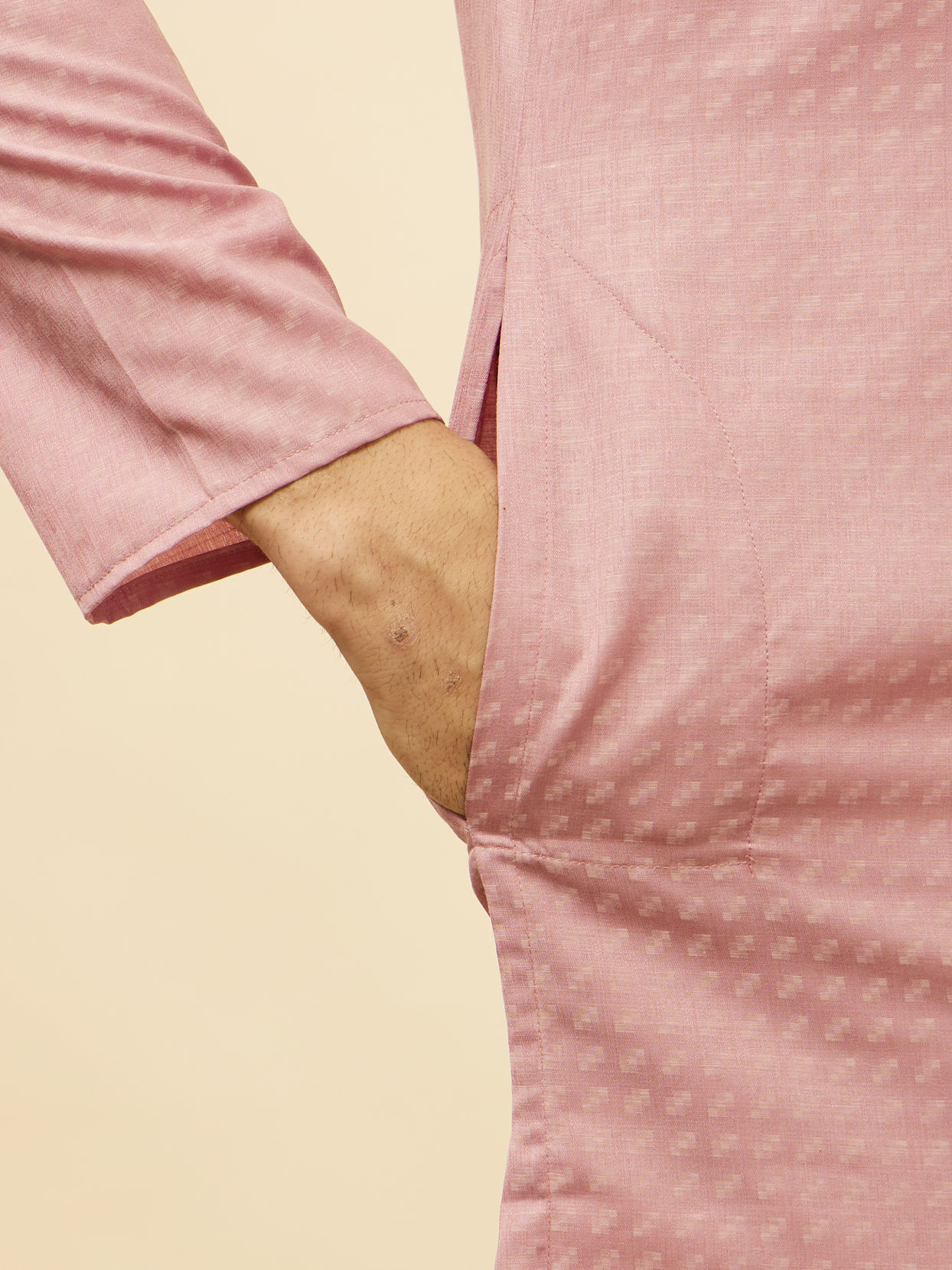 Manyavar Men Rose Pink Self Patterned Kurta Set