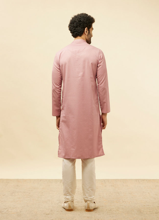 Manyavar Men Rose Pink Self Patterned Kurta Set