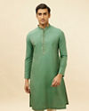 Manyavar Men Emerald Green Embroidered Neckline Kurta Set