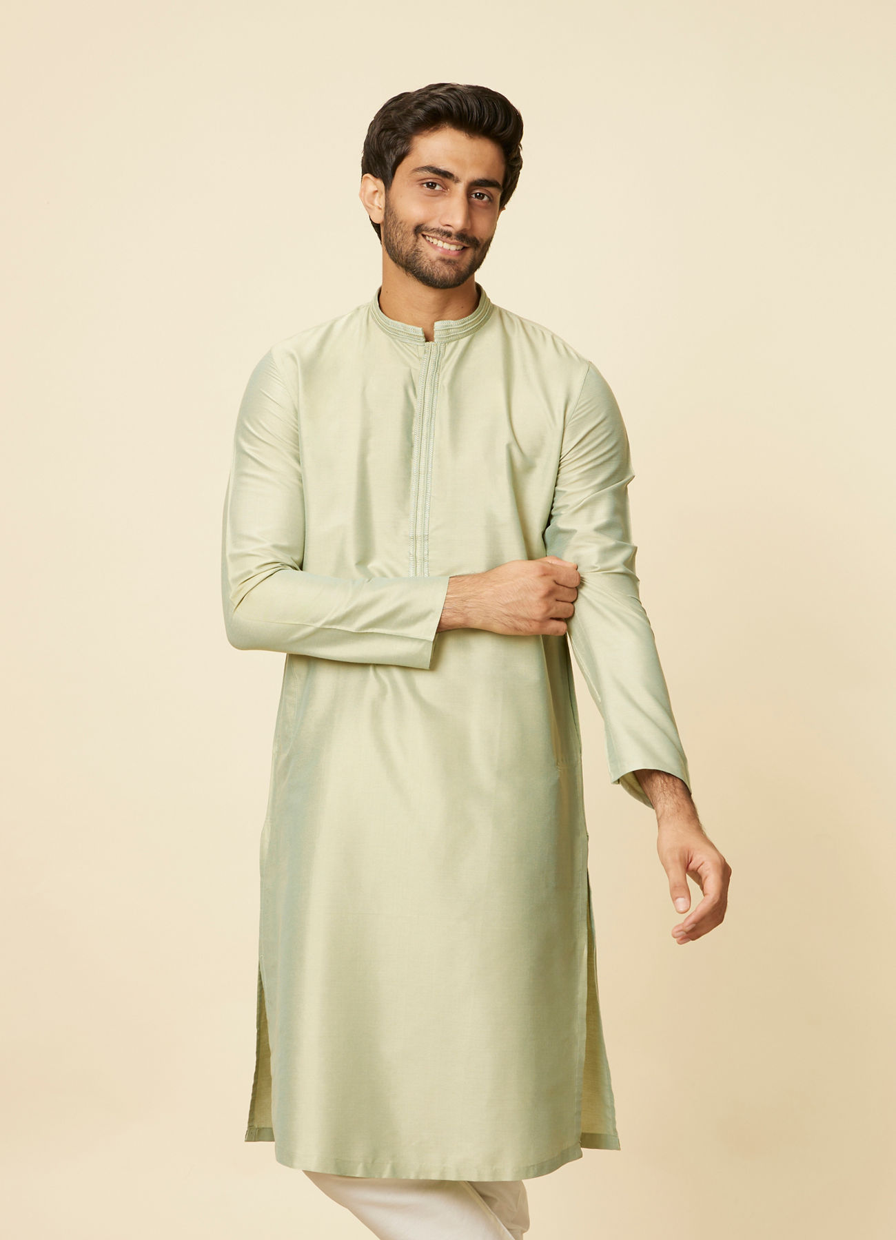 Manyavar Men Light Mid Green Kurta Set