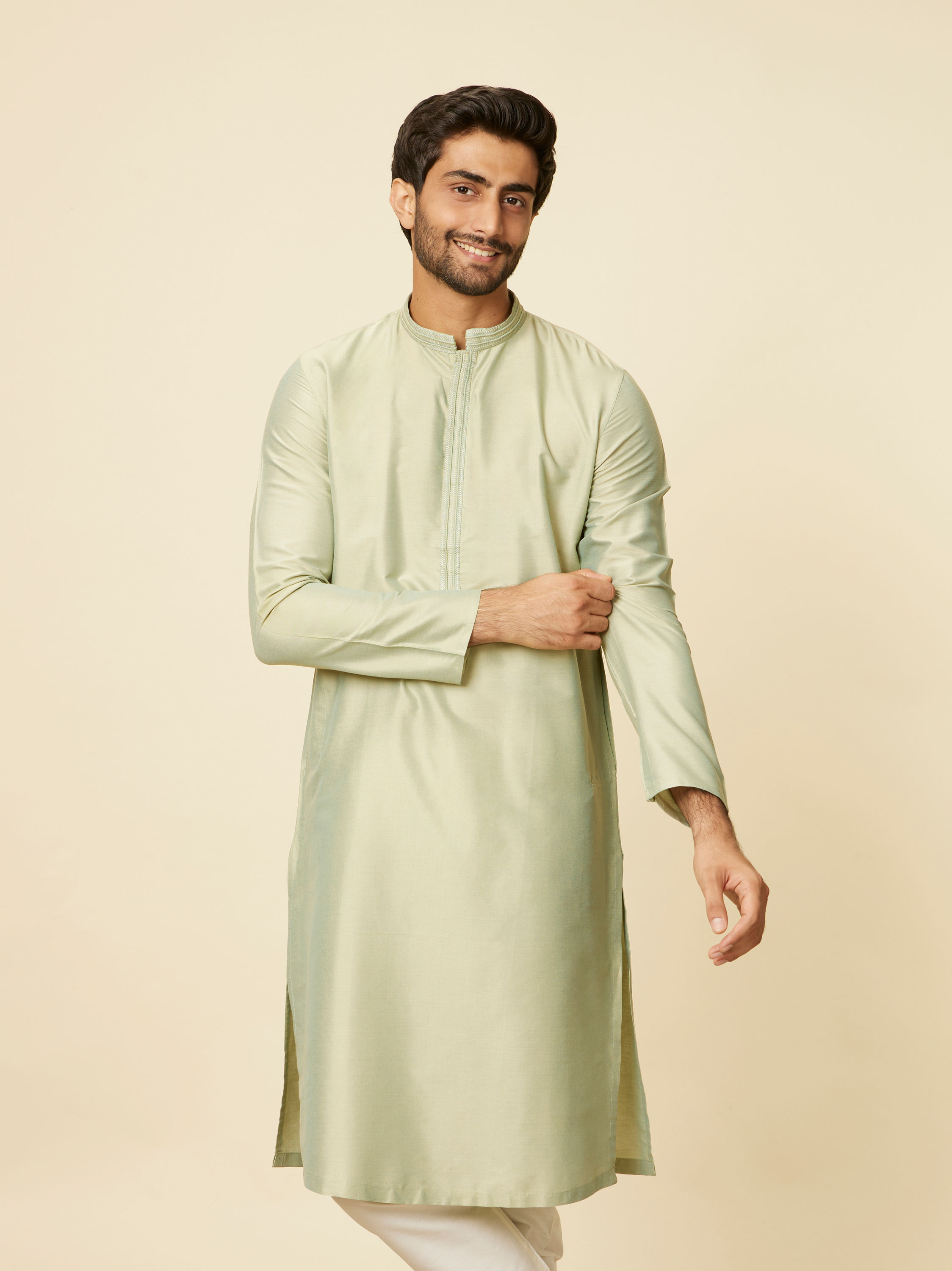 Manyavar Men Light Mid Green Kurta Set