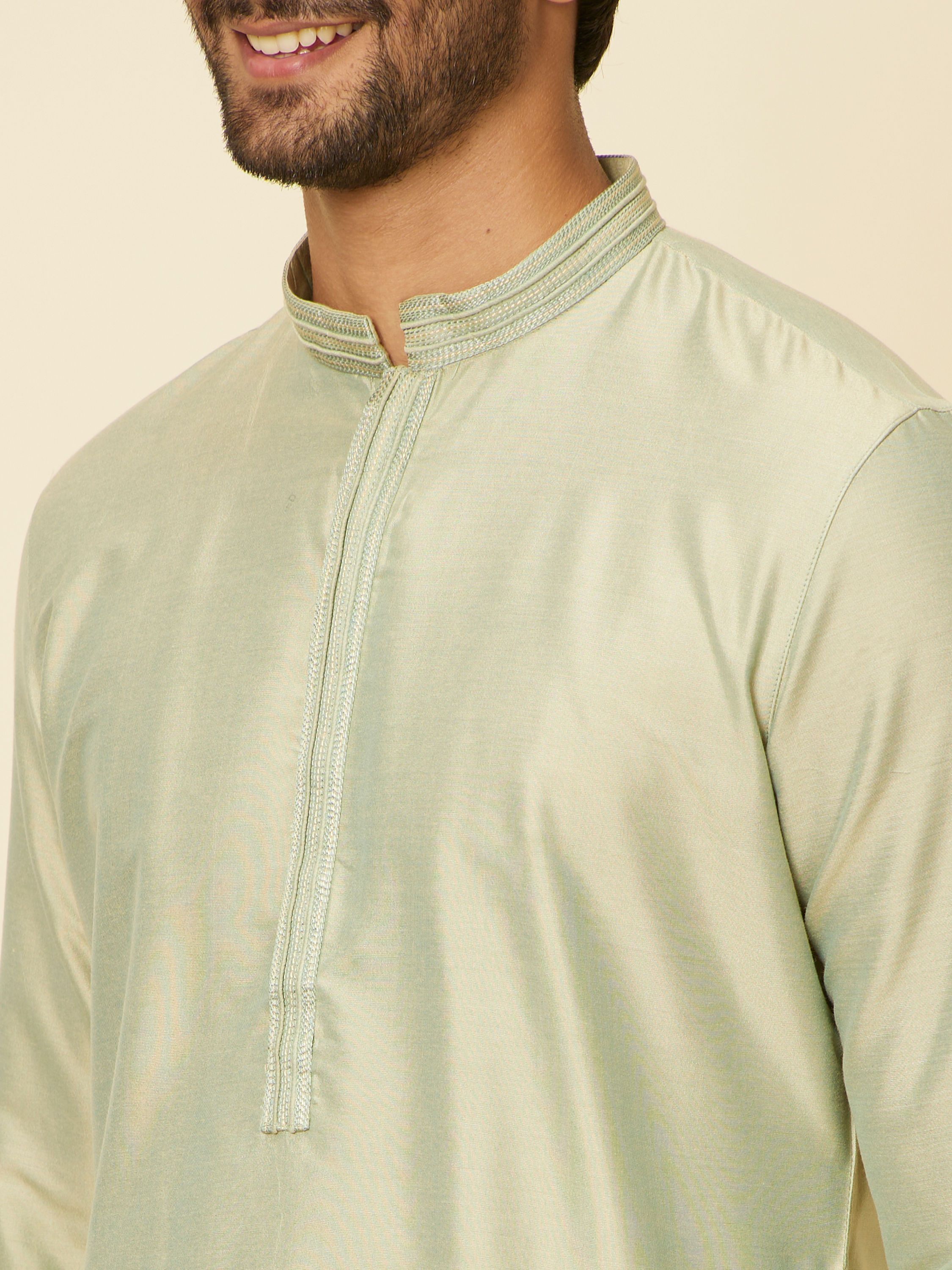 Manyavar Men Light Mid Green Kurta Set