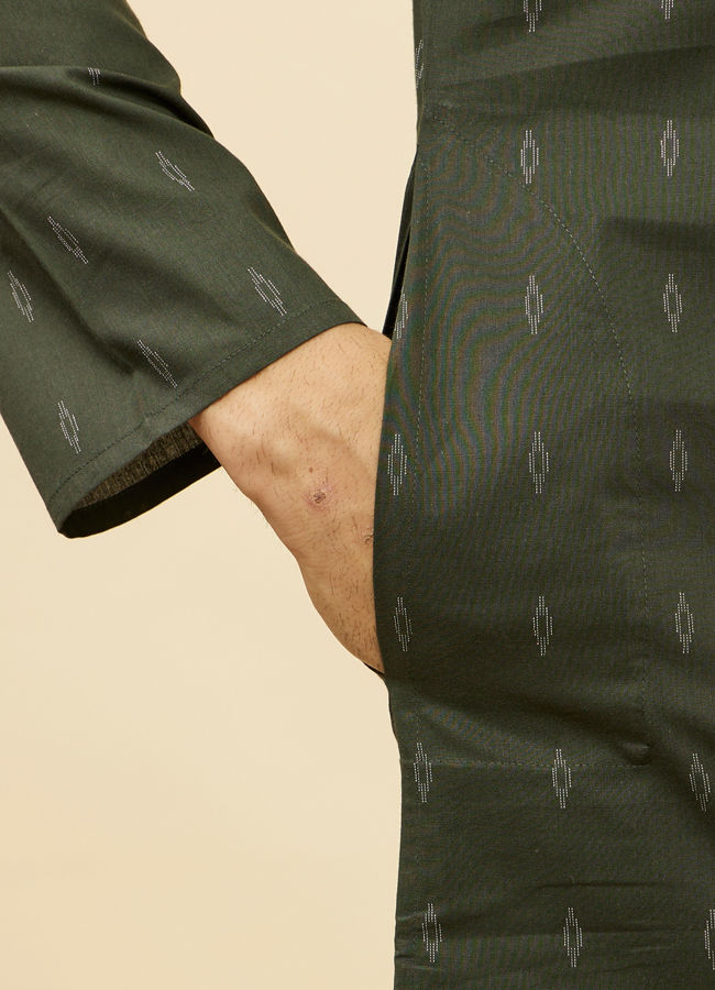 Manyavar Men Forest Green Diamond Printed Kurta Set
