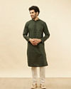 Manyavar Men Forest Green Diamond Printed Kurta Set image number 2