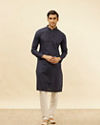 Manyavar Men Dark Blue Leaf Print Kurta Set