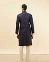 Manyavar Men Dark Blue Leaf Print Kurta Set