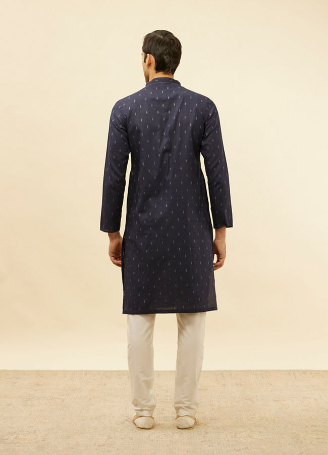 Manyavar Men Dark Blue Leaf Print Kurta Set