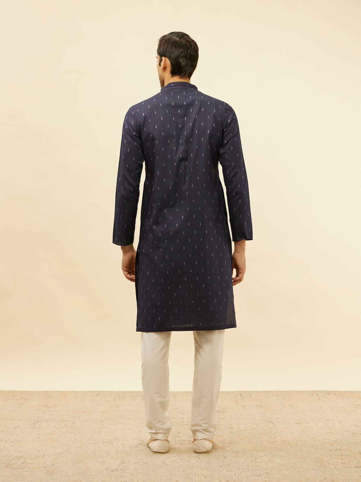 Manyavar Men Dark Blue Leaf Print Kurta Set