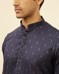 Manyavar Men Dark Blue Leaf Print Kurta Set