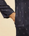 Manyavar Men Dark Blue Leaf Print Kurta Set