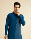 Manyavar Men Teal Blue Linear Patterned Kurta Set