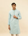 Manyavar Men Sea Blue Imperial Patterned Kurta Set