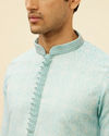 Manyavar Men Sea Blue Imperial Patterned Kurta Set