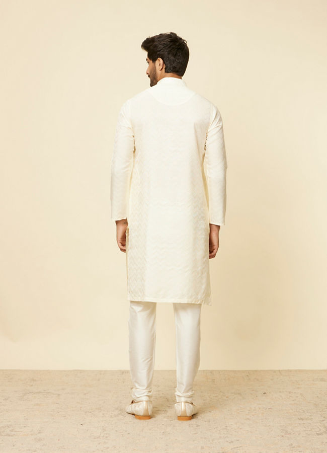 Manyavar Men Cream Ikat Patterned Kurta Set