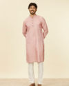 alt message - Manyavar Men Peach Chevron Patterned Kurta Set image number 2