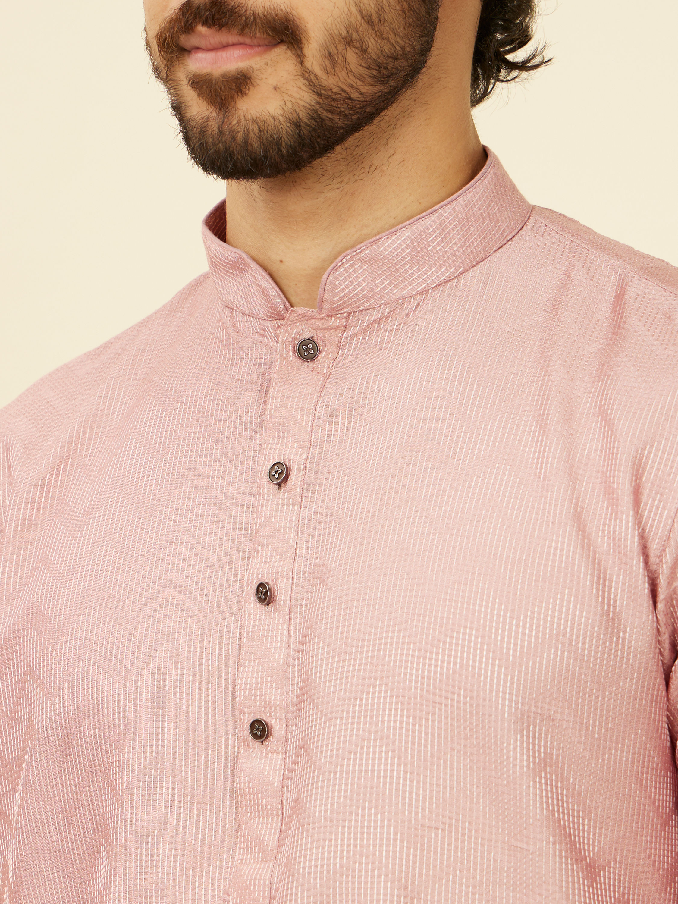 Manyavar Men Peach Chevron Patterned Kurta Set