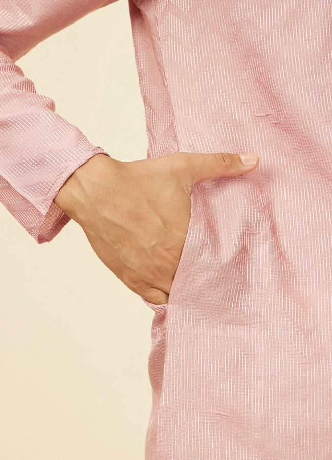 Manyavar Men Peach Chevron Patterned Kurta Set