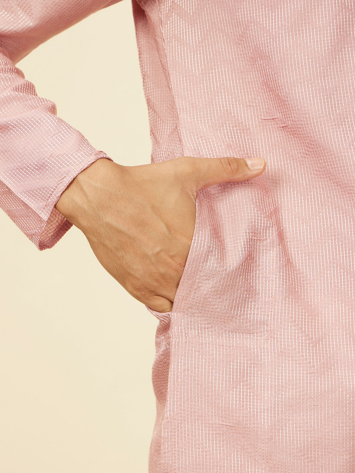 Manyavar Men Peach Chevron Patterned Kurta Set