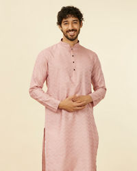 Manyavar Men Peach Chevron Patterned Kurta Set