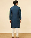 alt message - Manyavar Men Indigo Blue Chevron Patterned Kurta Set image number 4