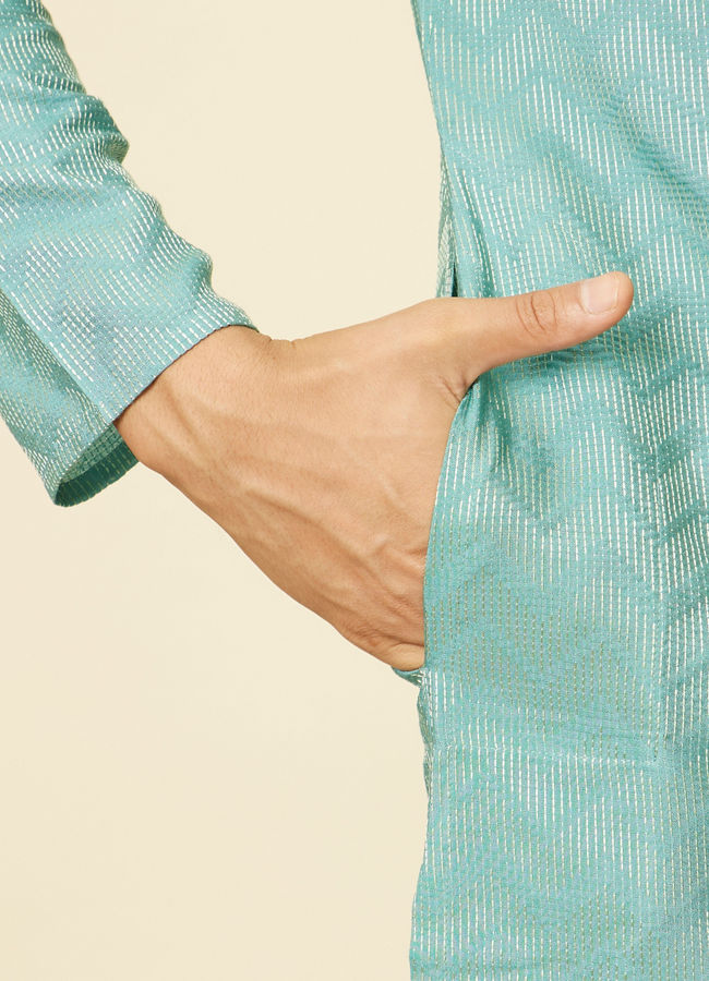 Manyavar Men Aqua Green Ikat Patterned Kurta Set