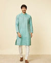 alt message - Manyavar Men Aqua Green Ikat Patterned Kurta Set image number 2