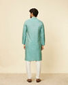 alt message - Manyavar Men Aqua Green Ikat Patterned Kurta Set image number 5