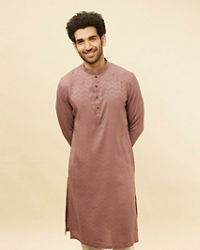 Manyavar Men Foxy Pink Chevron Patterned Kurta Set