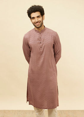 Manyavar Men Foxy Pink Chevron Patterned Kurta Set image number 0