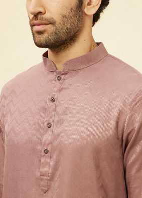 Manyavar Men Foxy Pink Chevron Patterned Kurta Set image number 1