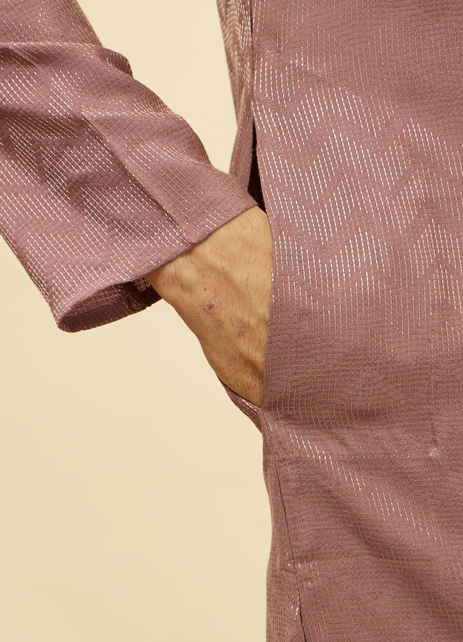 Manyavar Men Foxy Pink Chevron Patterned Kurta Set