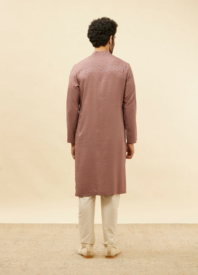 Manyavar Men Foxy Pink Chevron Patterned Kurta Set