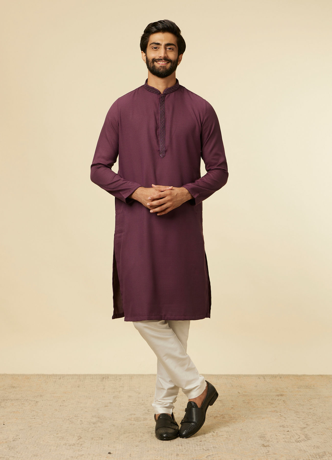 Manyavar Men Classic Wine Kurta Set