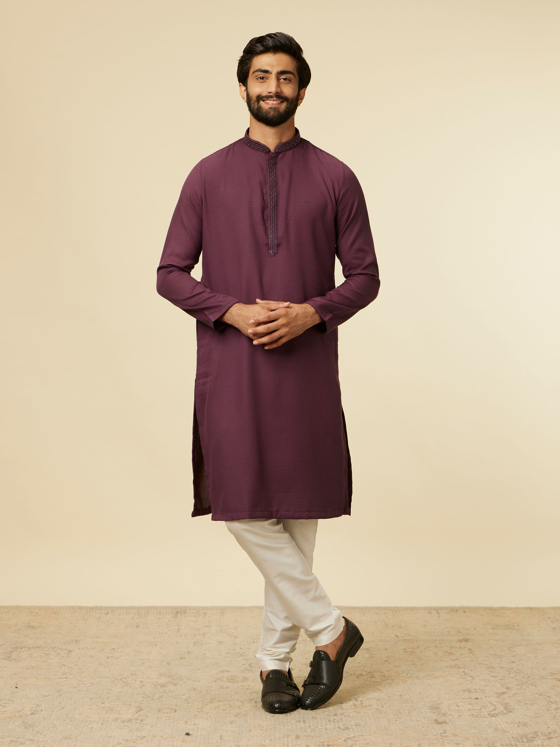 Manyavar Men Classic Wine Kurta Set