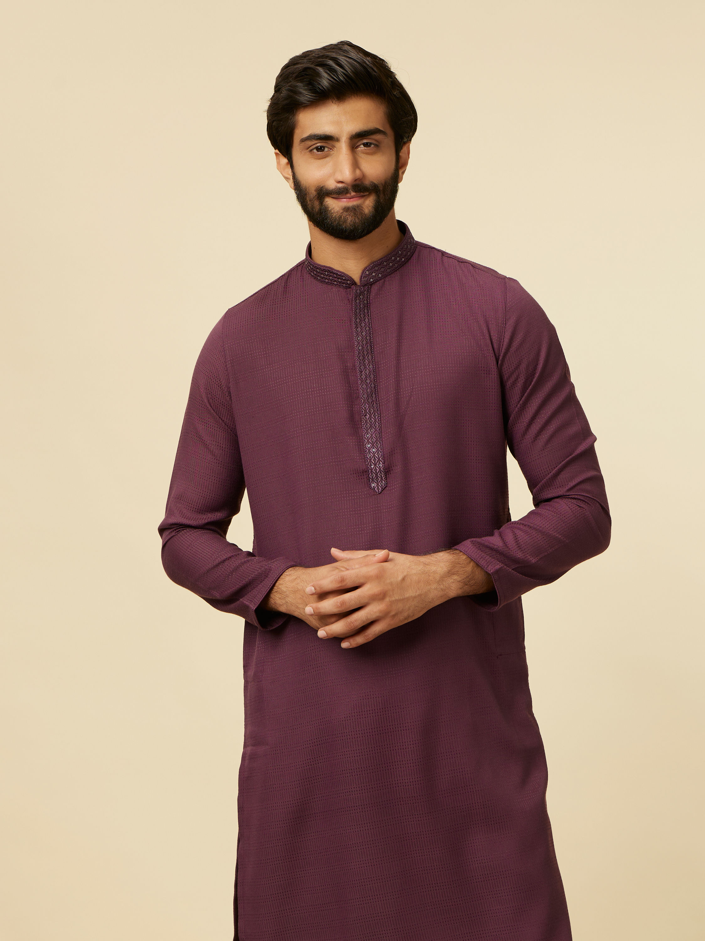 Manyavar Men Classic Wine Kurta Set