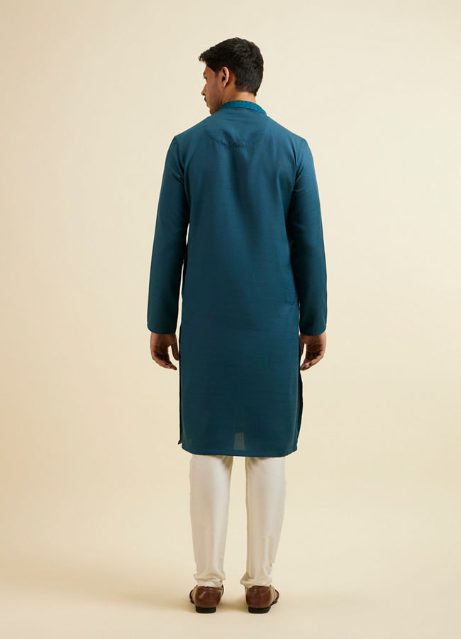 Manyavar Men Teal Blue Plain Kurta Set