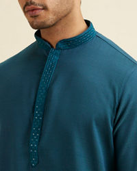 Manyavar Men Teal Blue Plain Kurta Set